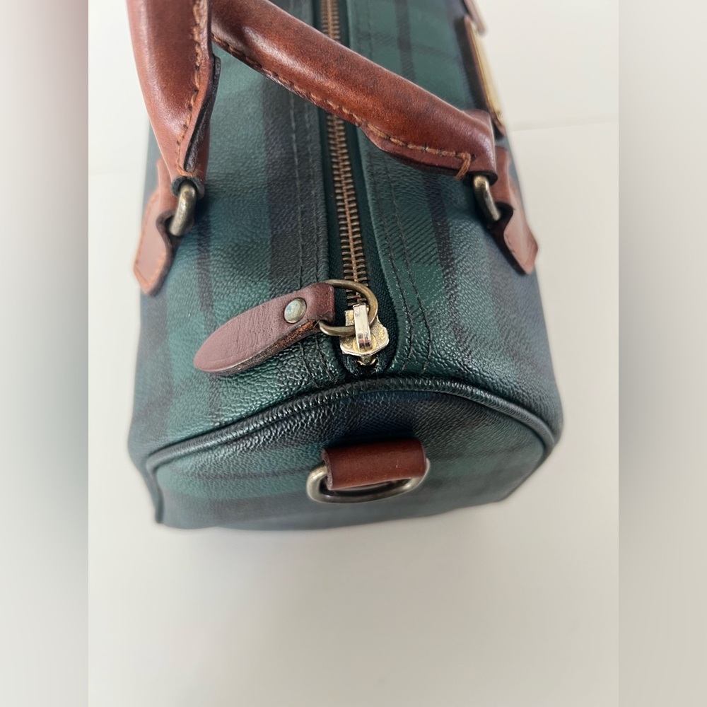 Polo Ralph Lauren Vintage Blackwatch Plaid Leather Boston Satchel Hand Bag - Picture 9 of 16